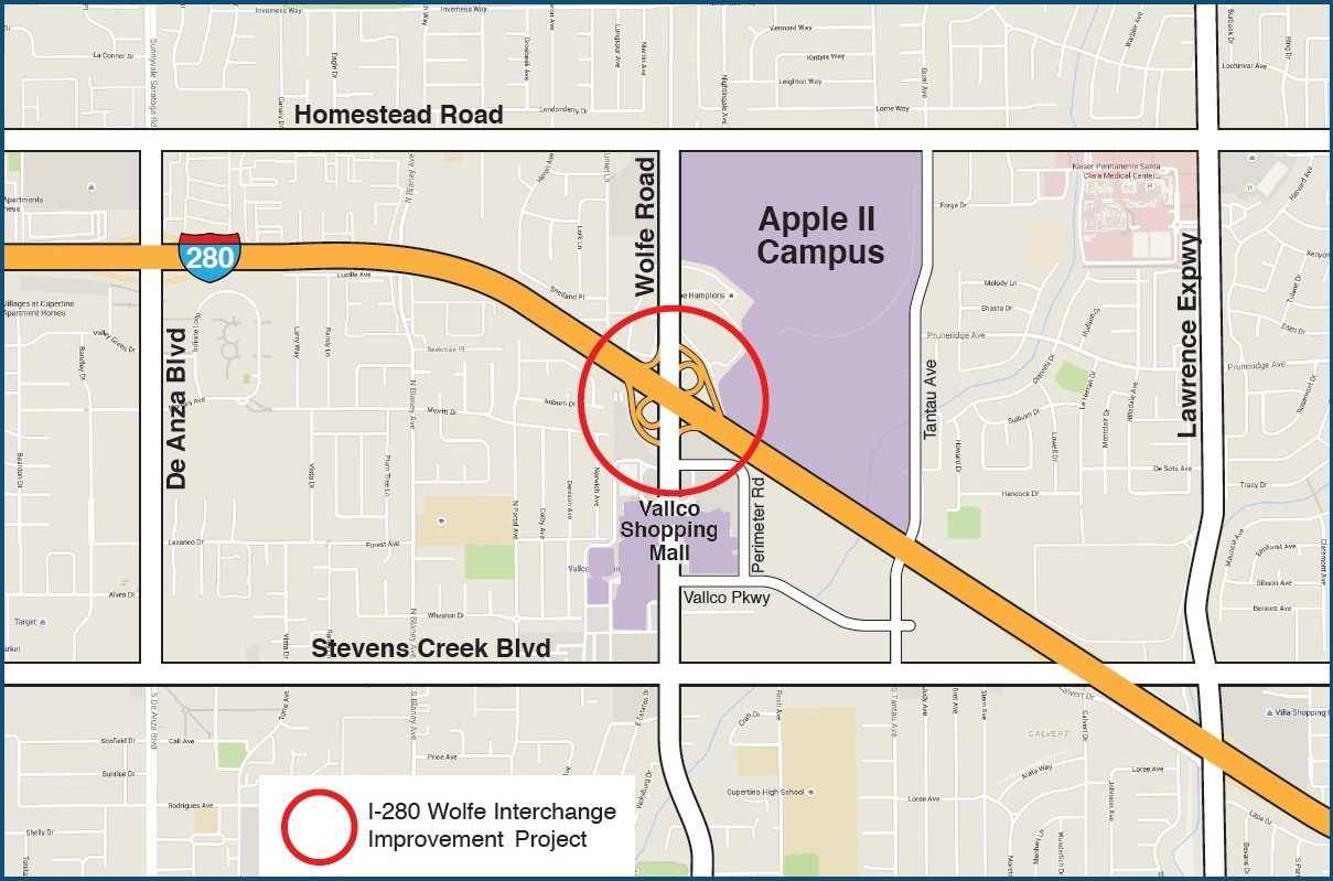 Interstate 280 and Wolfe Road interchange project map Interstate 280 and Wolfe Road interchange project map